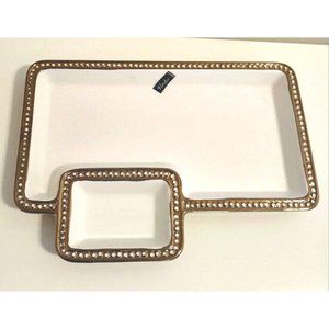 Vintage Gold & White Ceramic Serving Tray Platter